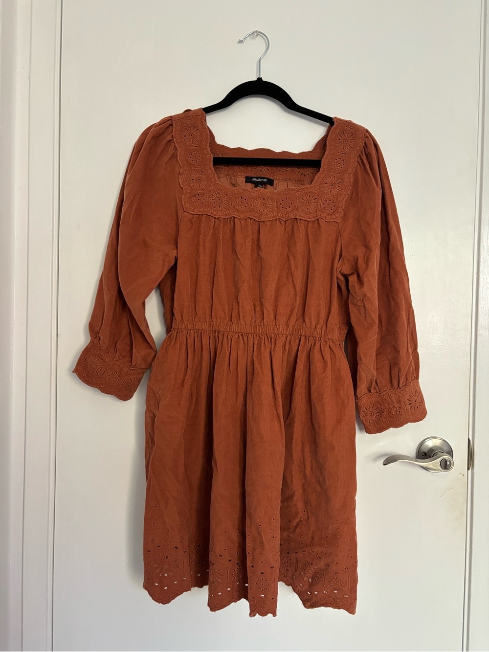 Madewell Rust Eyelet Square-Neck Dress